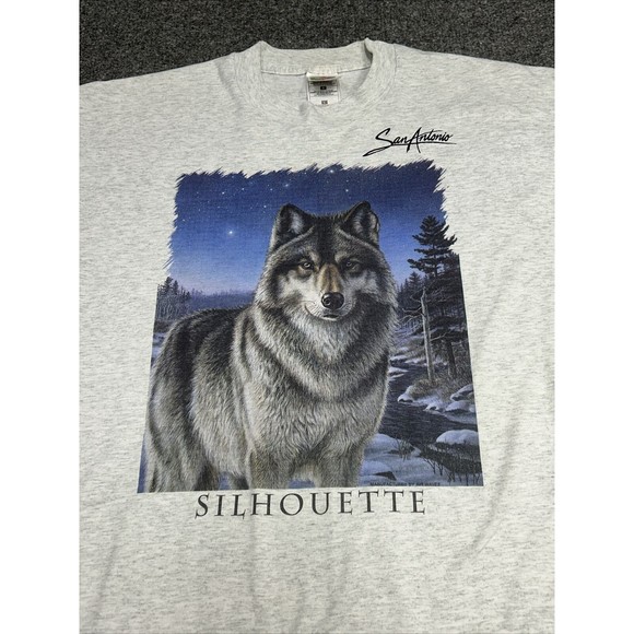 Vintage Silhouette San Antonio Heather Gray Wolf Graphic T-Shirt Mens Size Large - Picture 2 of 7